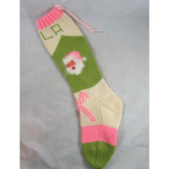 Name Ella Angora Wool Hand Knit Christmas Stocking Santa Candy Canes Vintage - Picture 5 of 7